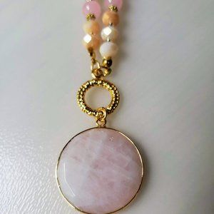 Galilea Rose Quartz Gemstone and Glass Bead Necklace